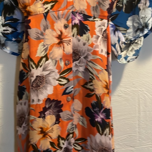 Johnny Was Jade Dress Size L Deepika Tie Front Orange Midi Floral Silky Dress - Picture 5 of 12